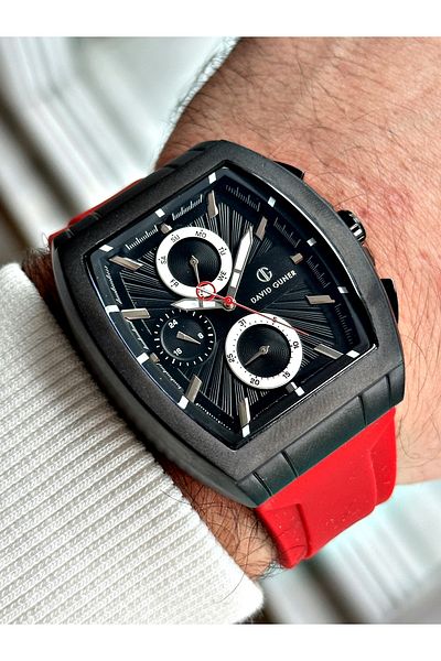 DAVID GUNER Function Red Color Silicone Cord Men's Wrist Watch 8486Zp2