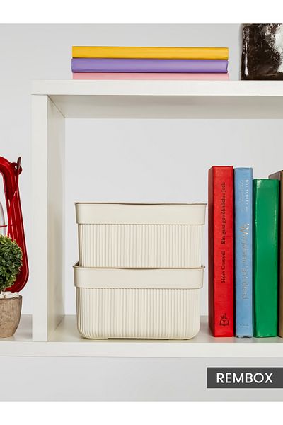 Rembox Κουτί οργάνωσης ντουλαπιού πολλαπλών χρήσεων 2 γραμμών 3 Lt με καπάκι, διακοσμητικό καλάθι αποθήκευσης