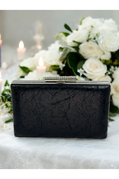 Biçanta Μαύρο Χρώμα Ασημί Λεπτομερής Μεσαία Τσάντα Βραδινό Φόρεμα