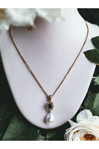 FAYRA ACCESSORIES Oval Kristal Taşlı Mayorka İnci Kolye