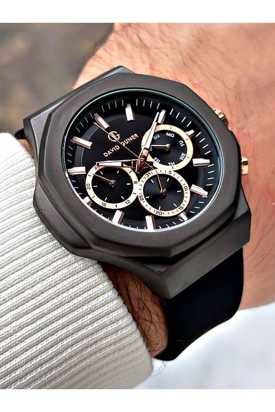 DAVID GUNER Function Black Color Silicone Cord Men's Wrist Watch 8494g2