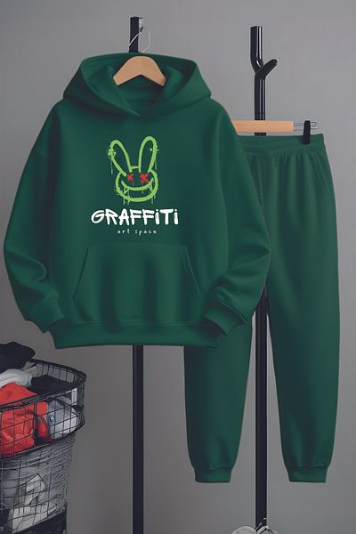 MYADA Set de trening cu imprimeu Graffiti Rabbit în stil premium 23348