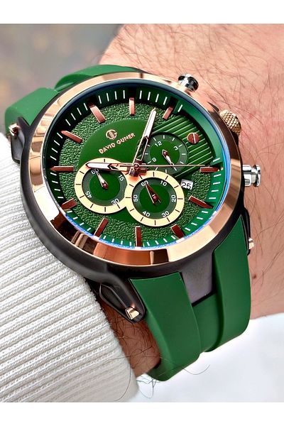 DAVID GUNER Function Green Color Silicone Cord Men's Wrist Watch 8655R10