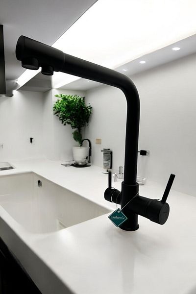 AKBELLİ GROUP Deltamix Water Purification Apparatus - 3 Outlets, Dual Flow, Black & Chrome Sink Faucet, 40 Cartridges