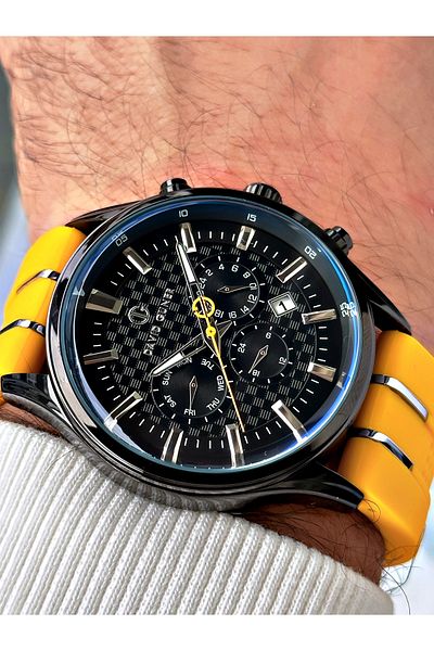 DAVID GUNER Men's Wrist Watch with Yellow Silicone Cord Function - 8271Zr2