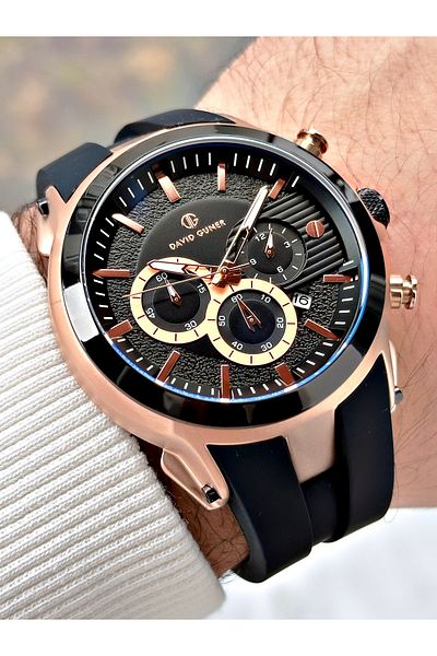 DAVID GUNER Function Black Color Silicone Cord Men's Wrist Watch 8655R2