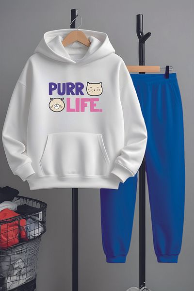 MYADA Set de trening de sus și de jos cu imprimeu Premium Purr Life Cat 23042