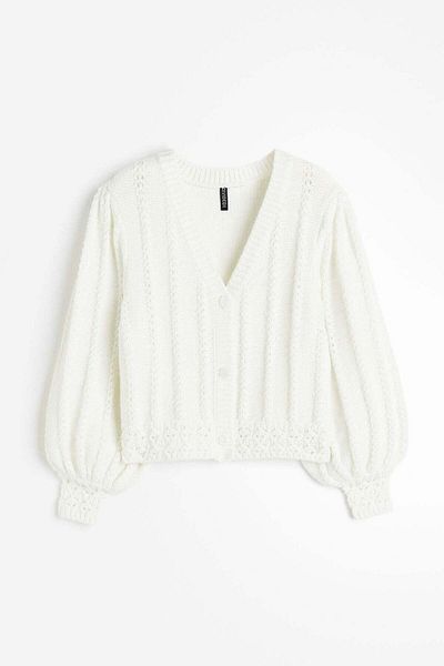 H&M Textured-knit balloon-sleeved cardigan