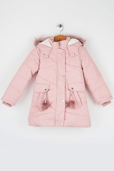 Mika Bebek & Çocuk Thick Fiber Filled Water Wind And Rain Proof Hooded Winter Luxury Girl's Pink Puffer Jacket