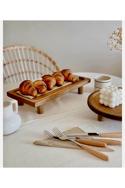 Sillage Home 2-Piece Natural Wood Booster Stand, Wooden Rectangular and Round Presentation Holder