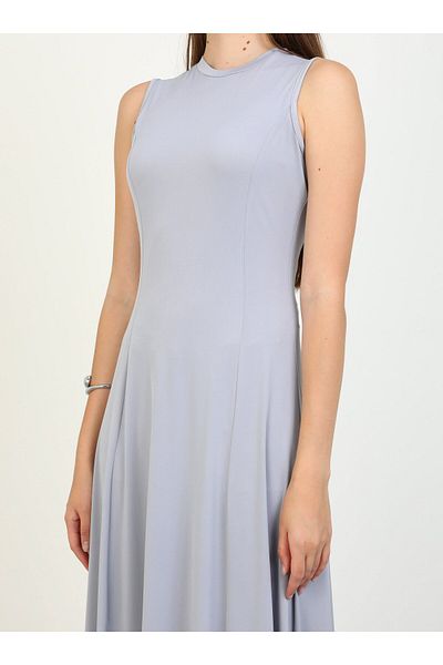 Refka Sandy Fabric - Sleeveless Hijab Dress with Crew Neck - Lilac - Refka