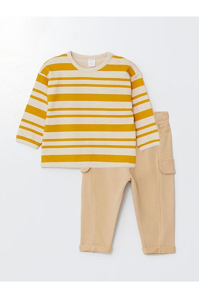 LC Waikiki LCW baby Crew Neck Long Sleeve Striped Baby Boy Sweatshirt and Sweatpants Set of 2
