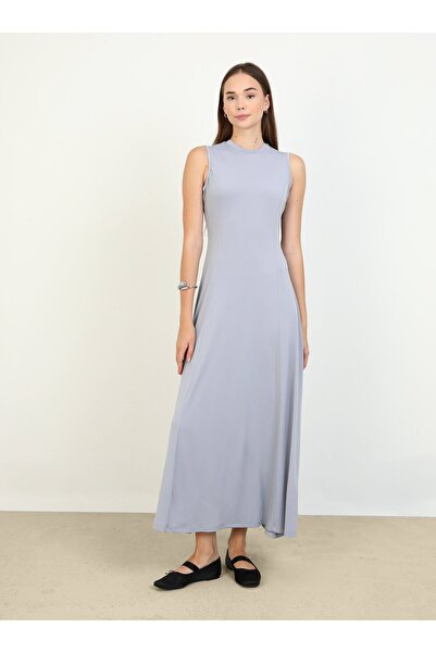 Refka Sandy Fabric - Sleeveless Hijab Dress with Crew Neck - Lilac - Refka