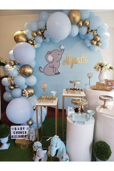 Parti Setim Gold Chrome / Macaron Blue 60-Piece Balloon Chain Set