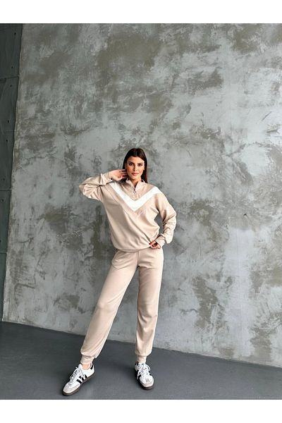 shopshop Γυναικείο Modal Fabric Color Block Σετ φόρμας με μανσέτα με ραβδώσεις με τσέπες