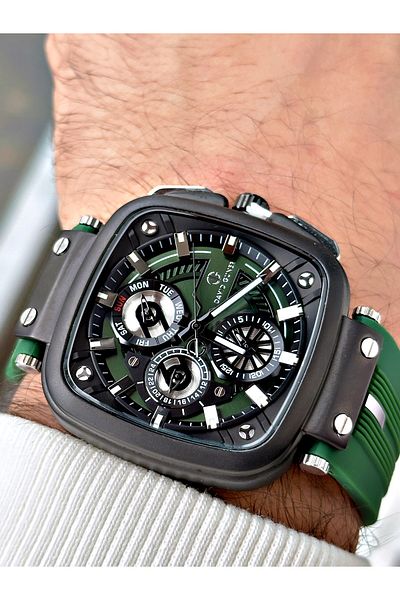 DAVID GUNER Men's Green Silicone Cord Wrist Watch - Function 8500Zf10