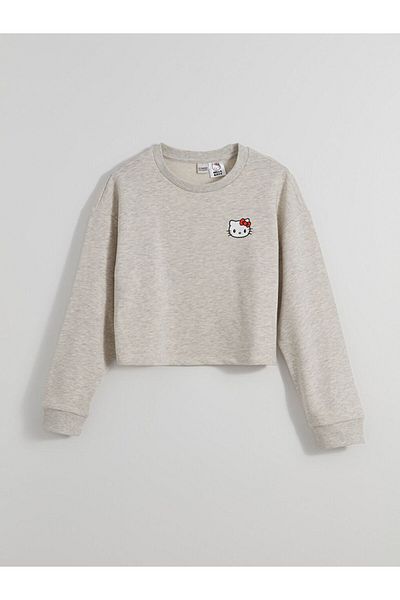 LC Waikiki LCW Kids Crop-Sweatshirt mit Rundhalsausschnitt und Hello Kitty-Aufdruck für Mädchen