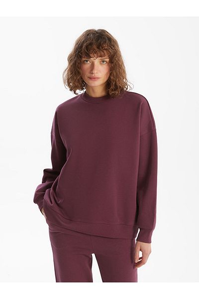 LC Waikiki Hanorac gros pentru femei LCW Vision Plum Crew Neck Oversize
