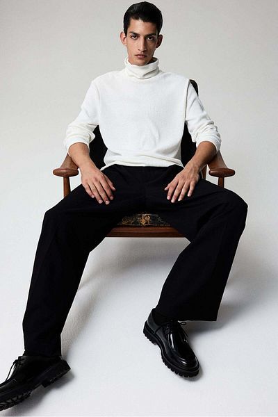 H&M Regular Fit Ribbed polo-neck jumper
