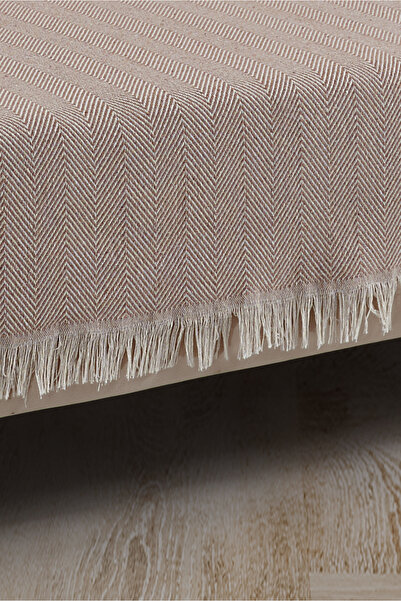 LADYNİL Saçaklı Koltuk Örtüsü %100 Pamuk | Koltuk Şalı 180x300 Cm Bej