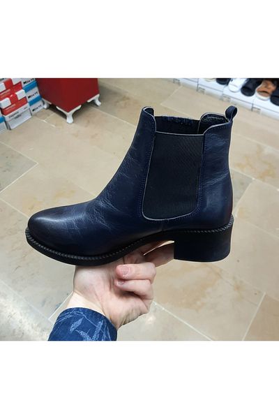 BELOX Women's Genuine Leather Orthopedic Non-Slip Rubber Sole Dark Blue Drive Classic Boots