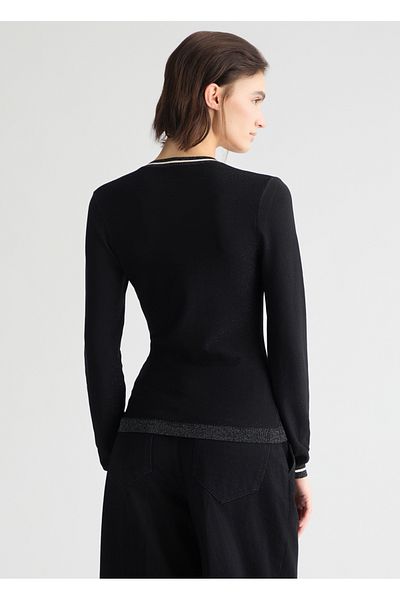 Liu Jo Pulover negru casual pentru femei, cu decolteu în V, cu mânecă lungă TA5034MS014-A4317