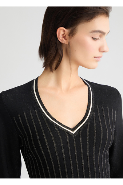 Liu Jo Kadın V Yaka Uzun Kollu Rahat Günlük Siyah Kazak TA5034MS014-A4317