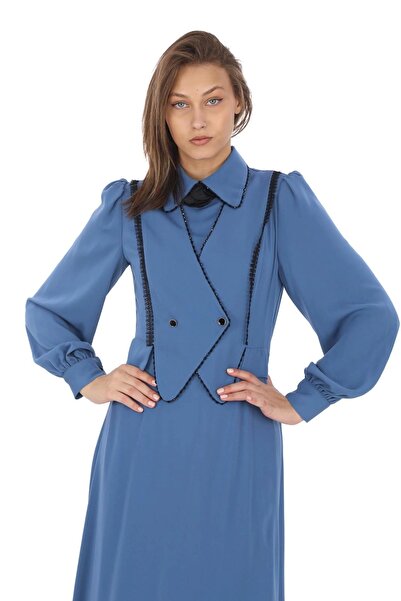 lodmela Φόρεμα Indigo - Εφέ γιλέκου, Δαντέλα και χάντρες, Μοντέλο 2711