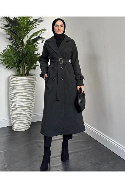 TRENDTESETTÜR معطف نسائي باللون الرمادي (أنثريسيت) بحزام T 5216