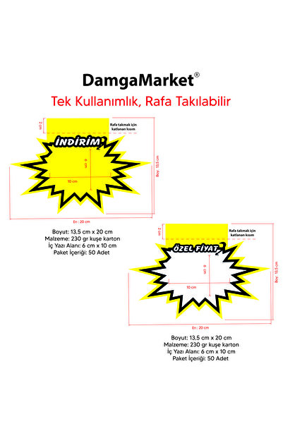 DamgaMarket Market Raf Önü İNDİRİM ve ÖZEL FİYAT Yıldız Kuşe Karton Fiyat Etiketi 13,5 cm x 20 cm (50 + 50 SET)