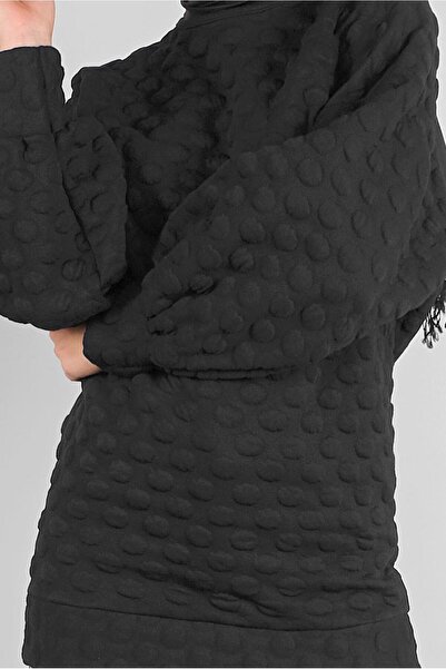 TRENDTESETTÜR Γυναικείο μαύρο τουνίκ με μοτίβο πομπόν 9234