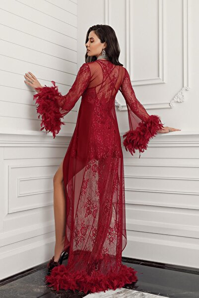 İmaj Imaj 3203 Burgundy Color Satin Otrish 2-Piece Nightgown Set