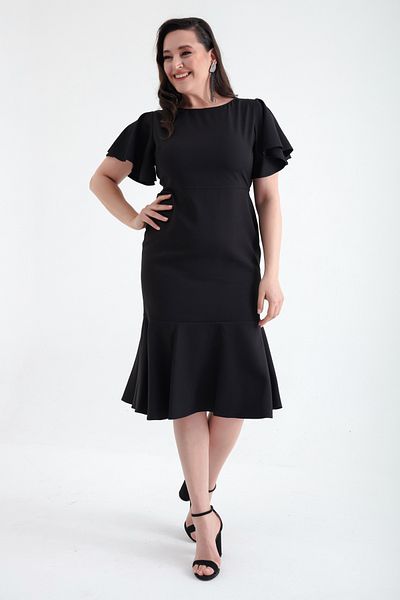 Lafaba Rochie de damă neagră cu volan de mărime mare