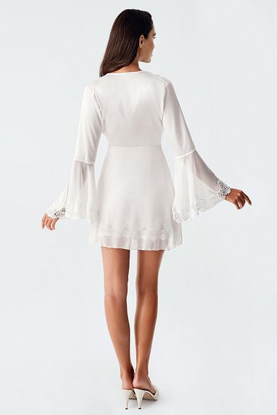 İmaj İmaj 4210 Ecru Color Satin Long Spanish Sleeve 2-Piece Nightgown Set