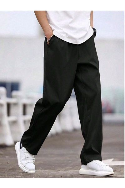 SELLA MODA Pantaloni de sport negri largi cu picioare drepte