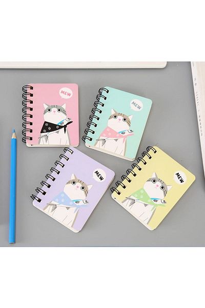 COOYA 4PCS Mini Spiral Notebook with Thickened Horizontal, Cute Cartoon Pocket Notebook (Cartoon Cat)
