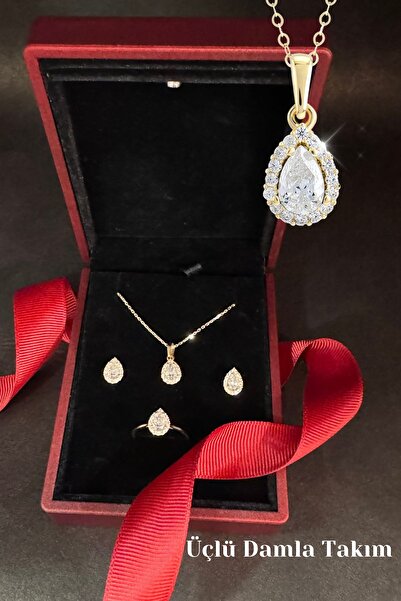 Hepimitu Damla Taşlı Tektaş Altın Set 14 Ayar