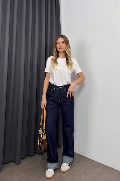 Sue Store Blugi Palazzo cu talie înaltă bleumarin