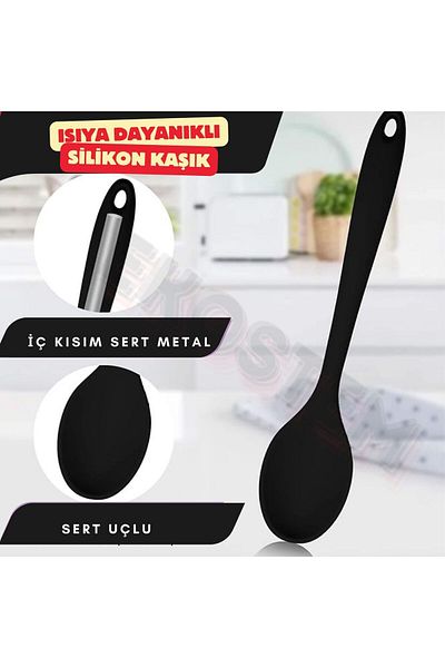Ekostem 28 cm Silicone Spoon Set - Hard Tip, Heat Resistant, Fireproof and Nonstick 2 Pcs