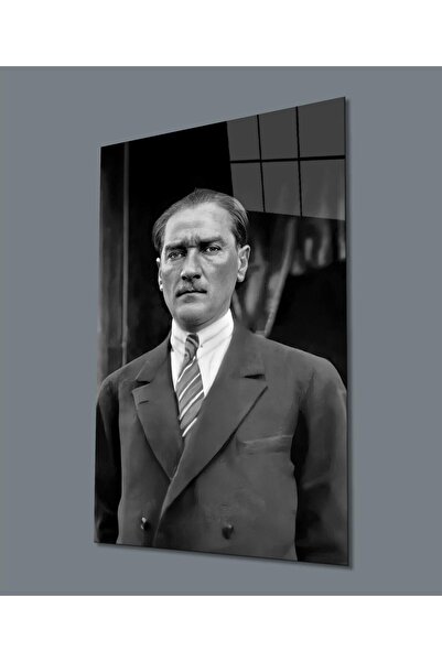 idealizbiz Πορτρέτο Ατατούρκ Μαύρο Λευκό Γυαλί Ζωγραφική Δώρο Μεγάλη Ζωγραφικ...