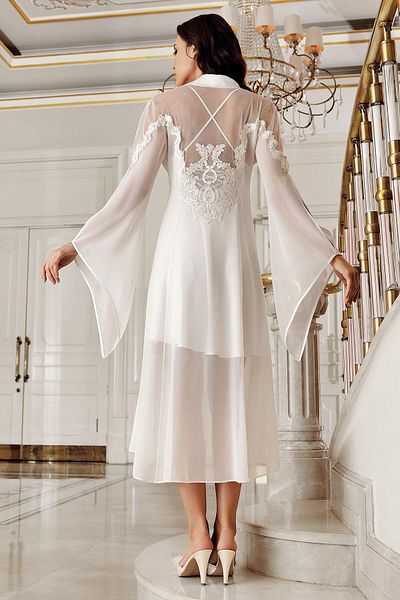İmaj İmaj 4201 Ecru Color Satin Long Sleeve 2-Piece Nightgown Set