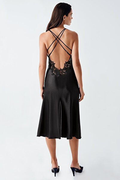 İmaj Image 4250 Black Color Satin 2-Piece Nightgown Dressing Gown Set