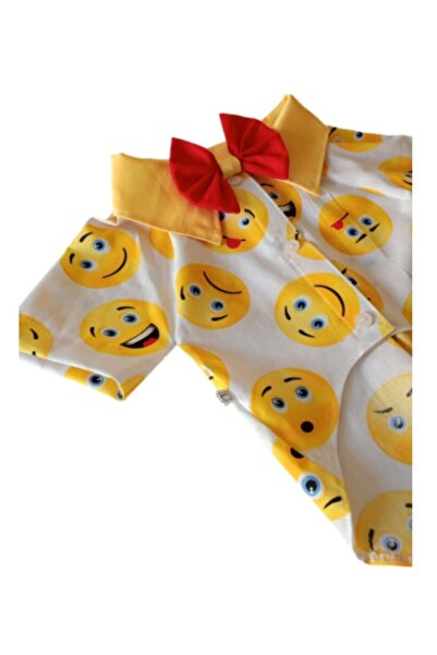 Gobo فستان أبيض للقطط والكلاب - طباعة رموز تعبيرية، ربطة عنق، مقاس متوسط 2