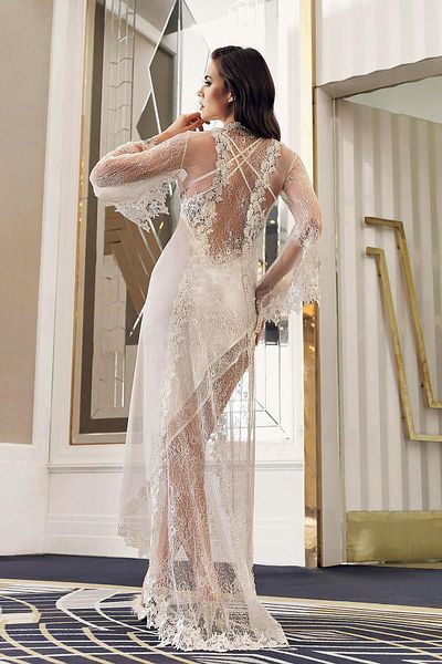 İmaj 5200 Model Satin Ecru Nightgown and Dressing Gown Set
