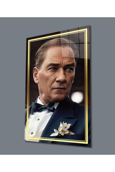 idealizbiz Πορτρέτο Ατατούρκ Κάθετη Γυάλινη Ζωγραφική Δώρο Μεγάλη Ζωγραφική Δ...