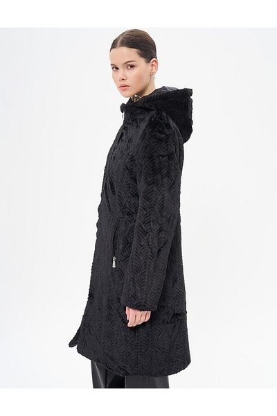 Kayra Black Hooded Double-Sided Coat