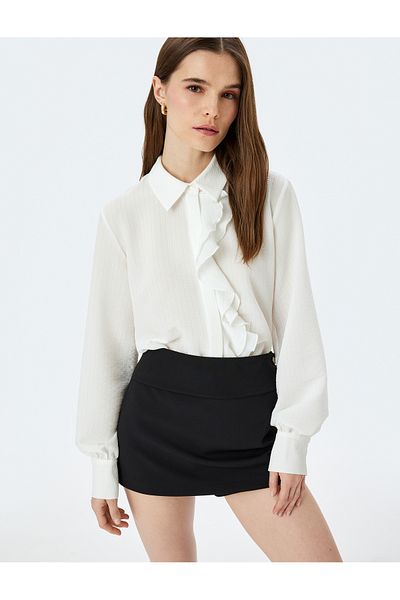 Koton Classic Collar Long Sleeve Shirt with Ruffle Detail