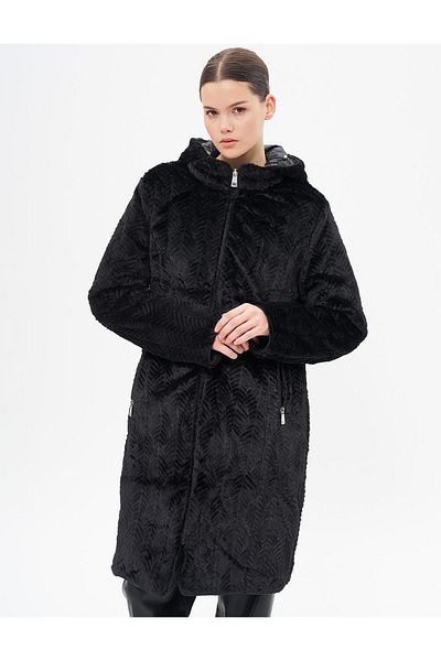 Kayra Black Hooded Double-Sided Coat