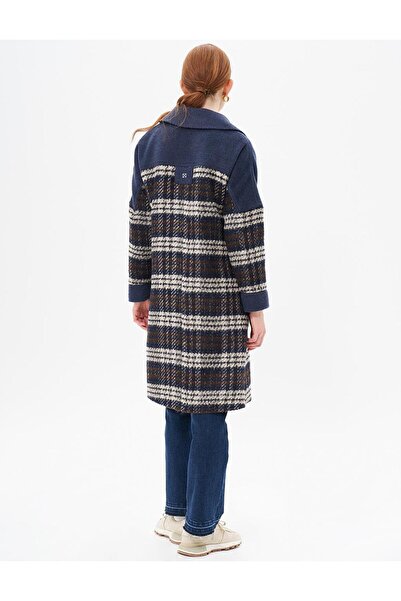 Kayra Μπλε καρό γαρνιρισμένο παλτό