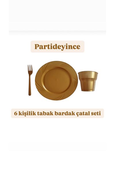partideyince Plastic Hard Mica Plate Fork Cup Gold Color Set of 6